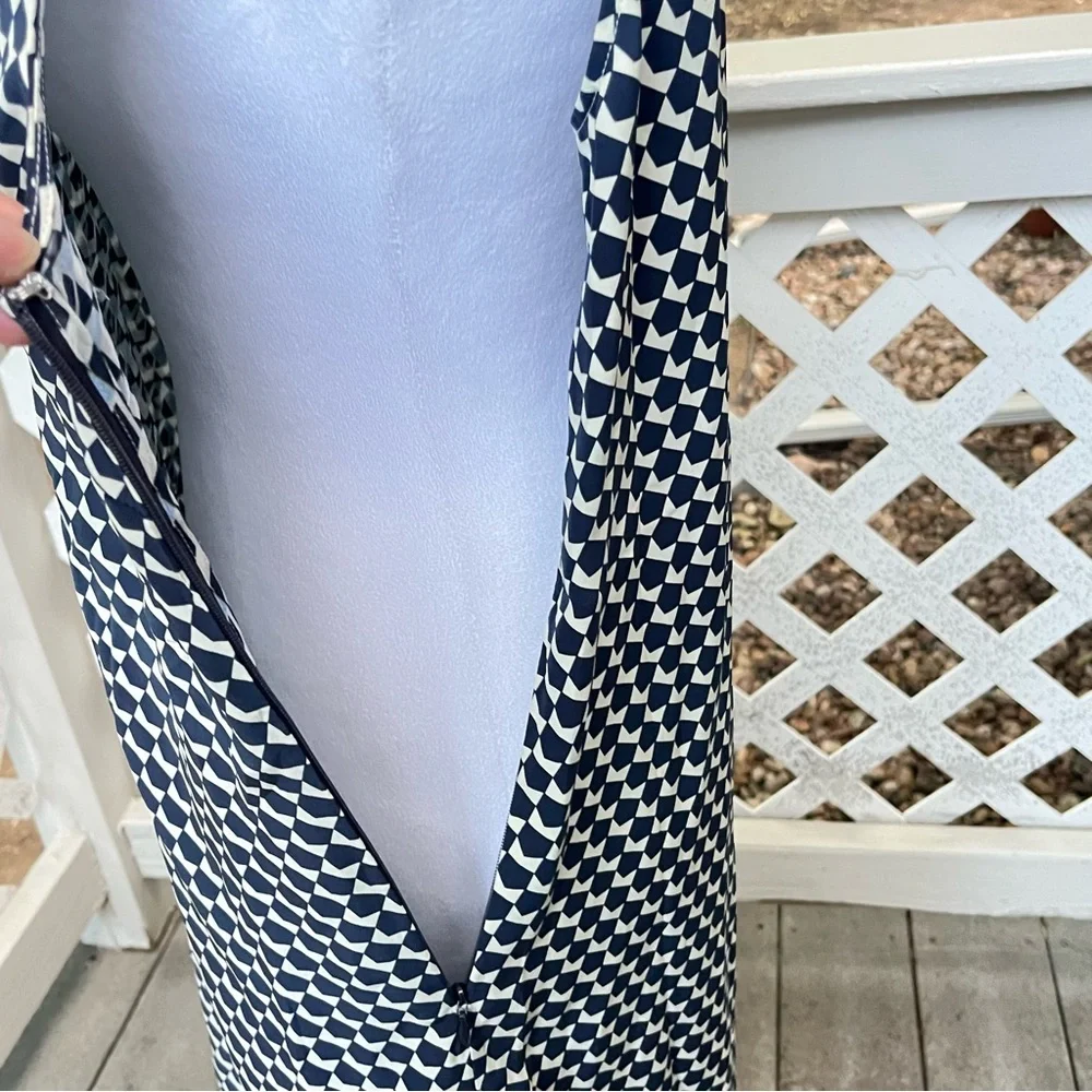 La Ligne Silk Claudette Midi Dress Small Chiffon Layer Geometric Side Slit Flowy - Picture 9 of 14